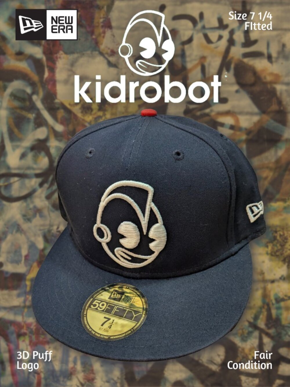 NEW ERA 59Fifty kidrobot Dark Blue Fitted Hat SIZE 7 1/4